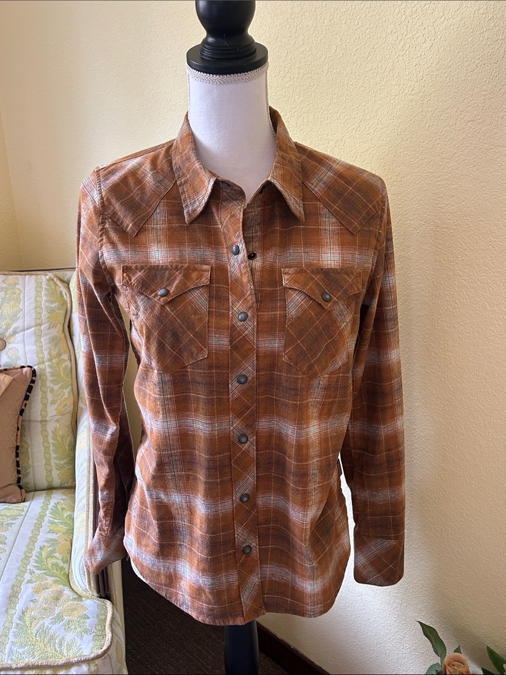 Patagonia Brown and White Plaid Women's Button-Down Shirt